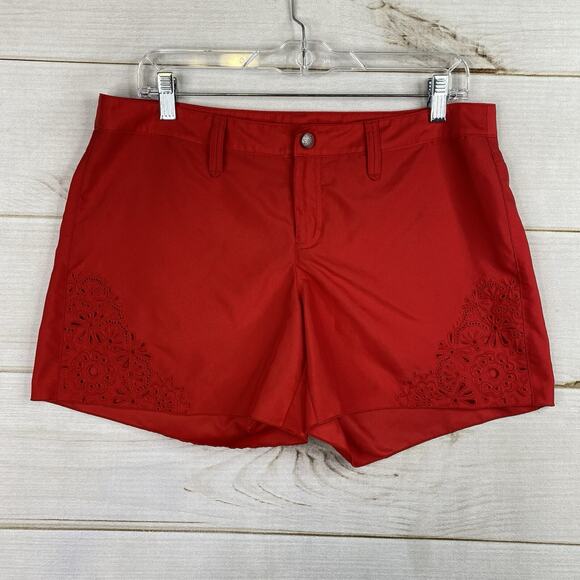 Athleta Pants - Athleta Shorts Womens 10 Red Coastal Eyelet Floral Embroidered Cut Out